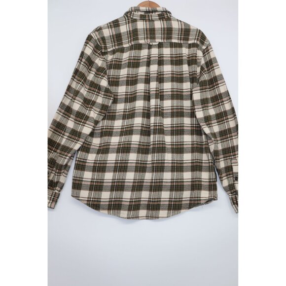 Orvis Mens L/G Plaid Flannel Button-Up Shirt Green & Cream Cotton Outdoors Camp - Picture 11 of 16